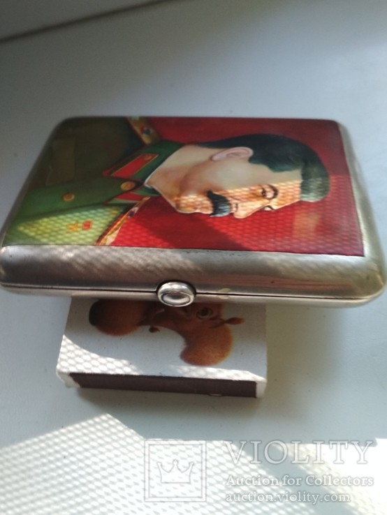 Серебряный портсигар 875 проба, полихромная роспись, лак., фото №6