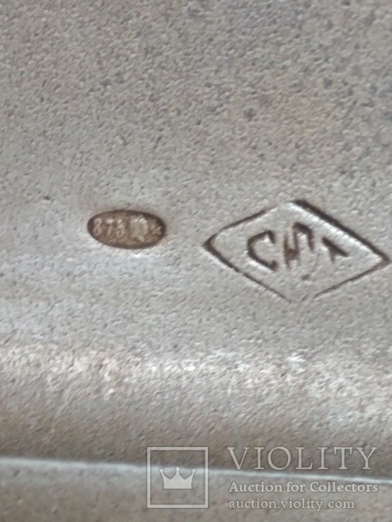 Серебряный портсигар 875 проба, полихромная роспись, лак., фото №9