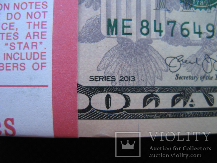 5 доларів  США  2013рік  корінець 100штук номер в номер  (500 доларів), фото №6