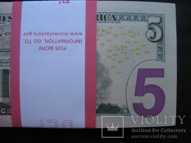 5 доларів  США  2013рік  корінець 100штук номер в номер  (500 доларів), фото №10