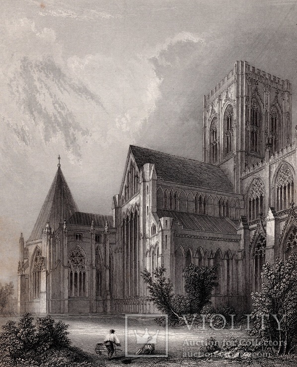 Старинная гравюра. 1850 год. Йоркский собор. (26,5х17,5см.).