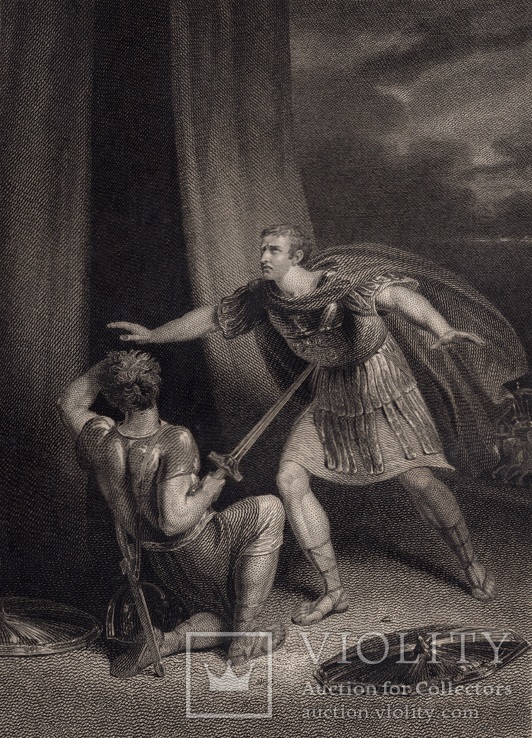 Старинная гравюра. 1803 год. По пьессам Шекспира. Издание Бодейла. (42х32см.).