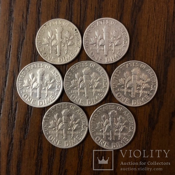 10 Центів  США  Срібло. 1958р.-1964р.  7шт., фото №3
