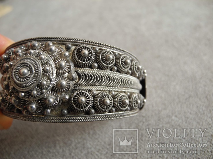 Старинный браслет зернь (серебро 925 пр, вес 60,7 гр), фото №9