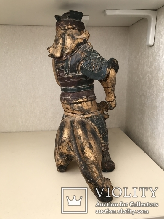 Большая полихромная скульптура. Китай 18-19 в.  Воин на тигре., фото №4