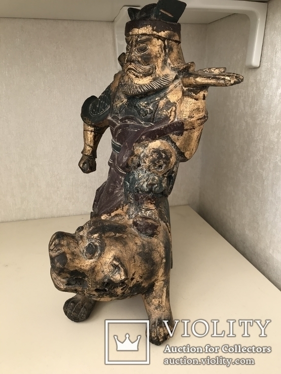 Большая полихромная скульптура. Китай 18-19 в.  Воин на тигре., фото №7