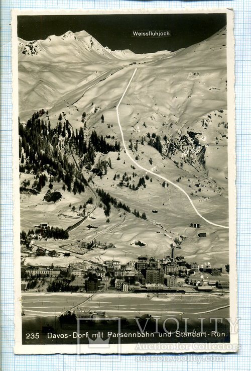 Швейцария ,  Давос , гора Вайссфлуйох , панорама , надпечатка горного ресторана 1930 гг., фото №2