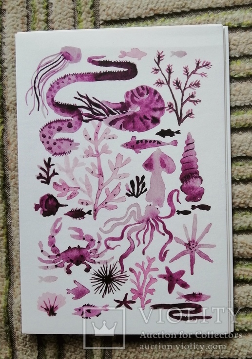 Открытки подводный мир фауна флора рыбы ракушки осьминоги водоросли, фото №5