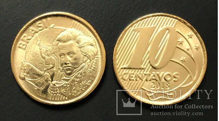 Бразилия - 10 сентаво 2018 - Опт (50 монет) - новинка - UNC, фото №4