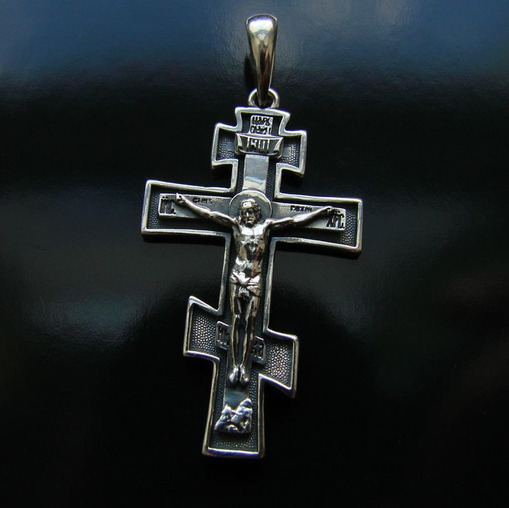 (B) Православный серебряный (925) крест.(Чернение) (меньший), фото №3