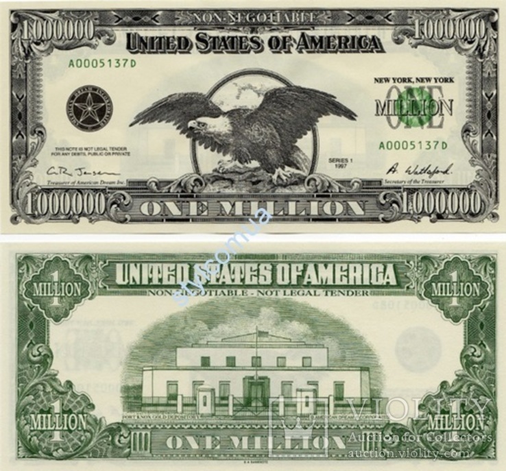 1000000 $ миллион долларов США USA банкнота купюра мільйон доларів, фото №2