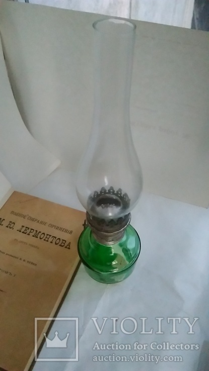Керосиновая лампа зелёное стекло, фото №2