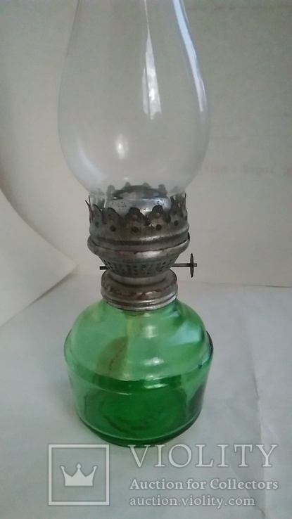 Керосиновая лампа зелёное стекло, фото №4