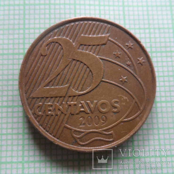 25 центавос  2009  Бразилия  (Р.6.30)~, фото №3