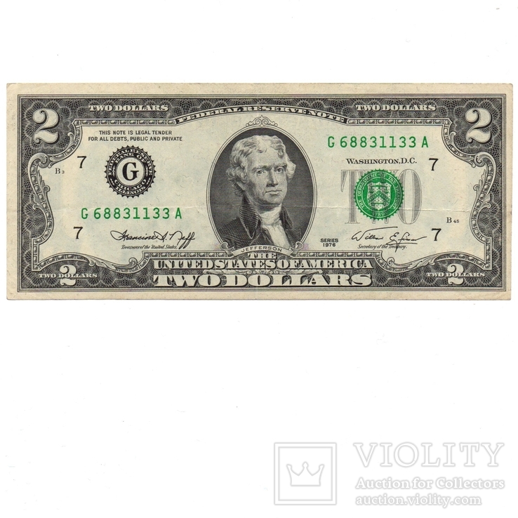2 dollars, USA, series 1976 (G), фото №2