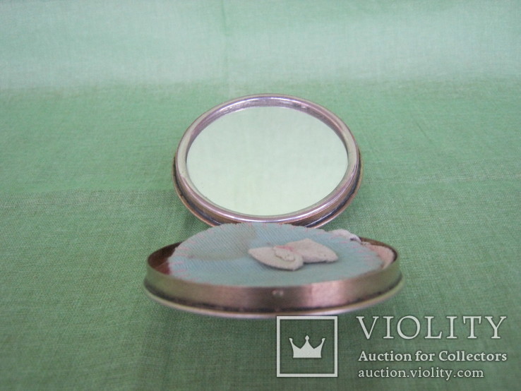 Пудреница с зеркалом,серебро 875, эмаль,позолота "Утро в сосновом лесу", фото №9