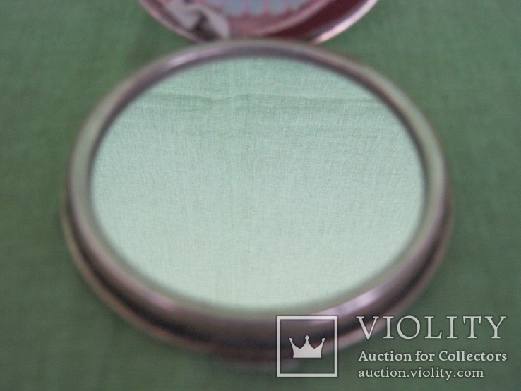 Пудреница с зеркалом,серебро 875, эмаль,позолота "Утро в сосновом лесу", фото №13