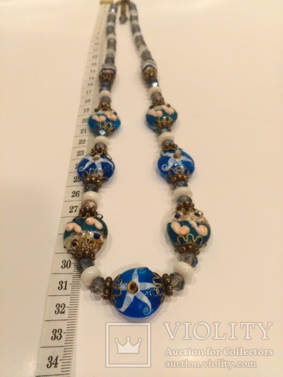 Ожерелье "Океанский мотив",  художественное стекло, с бусинами перламутра. Италия, фото №4