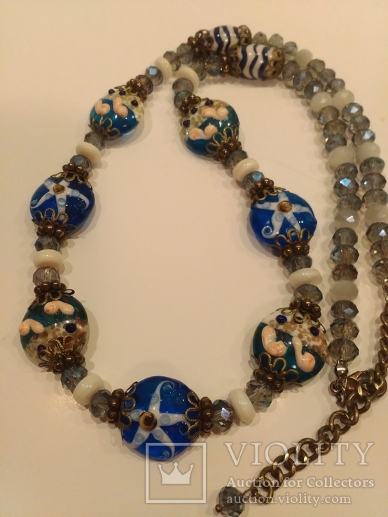 Ожерелье "Океанский мотив",  художественное стекло, с бусинами перламутра. Италия, фото №8