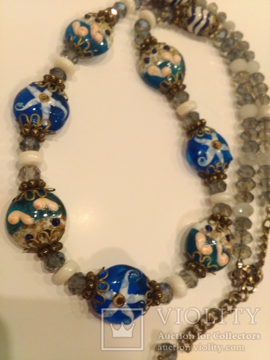 Ожерелье "Океанский мотив",  художественное стекло, с бусинами перламутра. Италия, фото №9