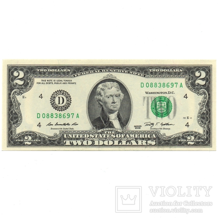 2 dollars, USA, series 2009 D, фото №2