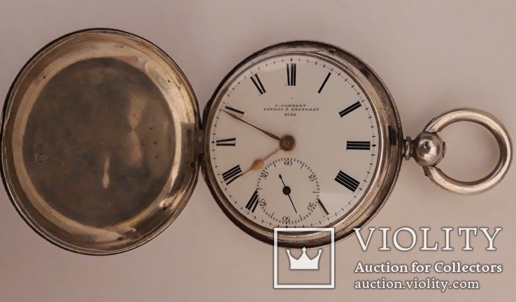 Серебряные  английские карманные часы с фузеей