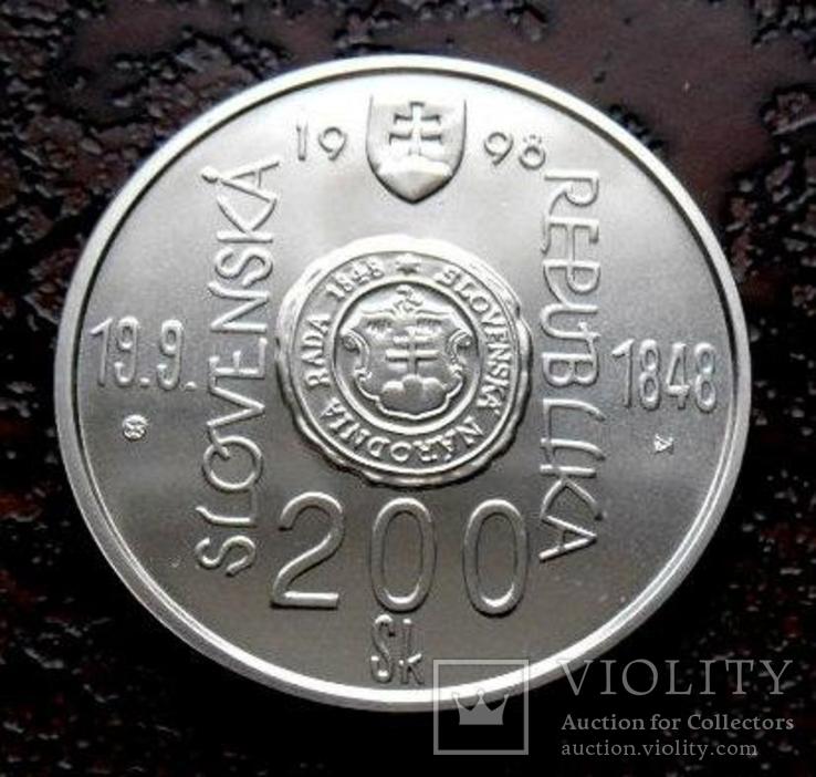 200 крон Словакия 1998 состояние UNC серебро, фото №3