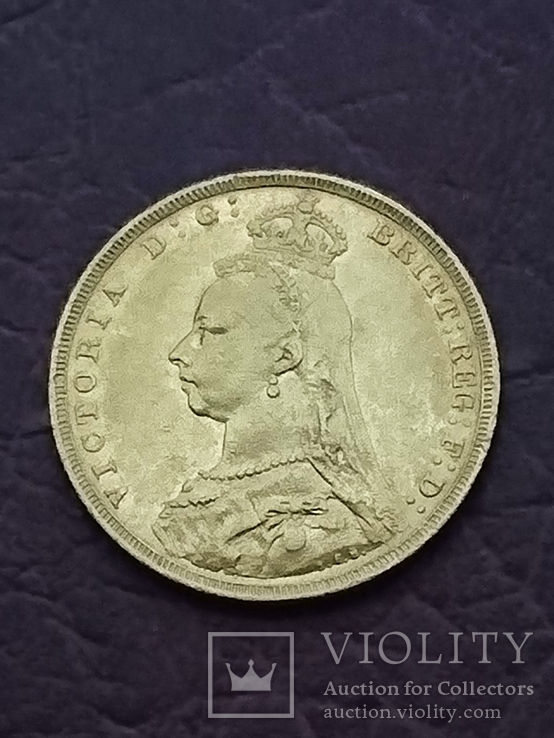 Золотая монета 1 Соверен 1889 Королева Виктория., фото №3
