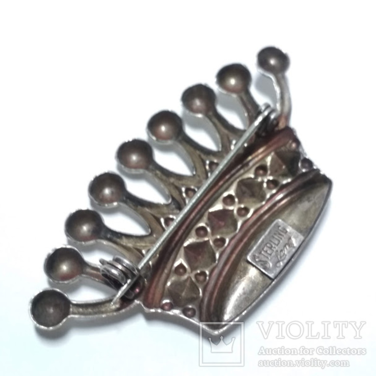 Винтажная серебряная брошь в виде короны, фото №3