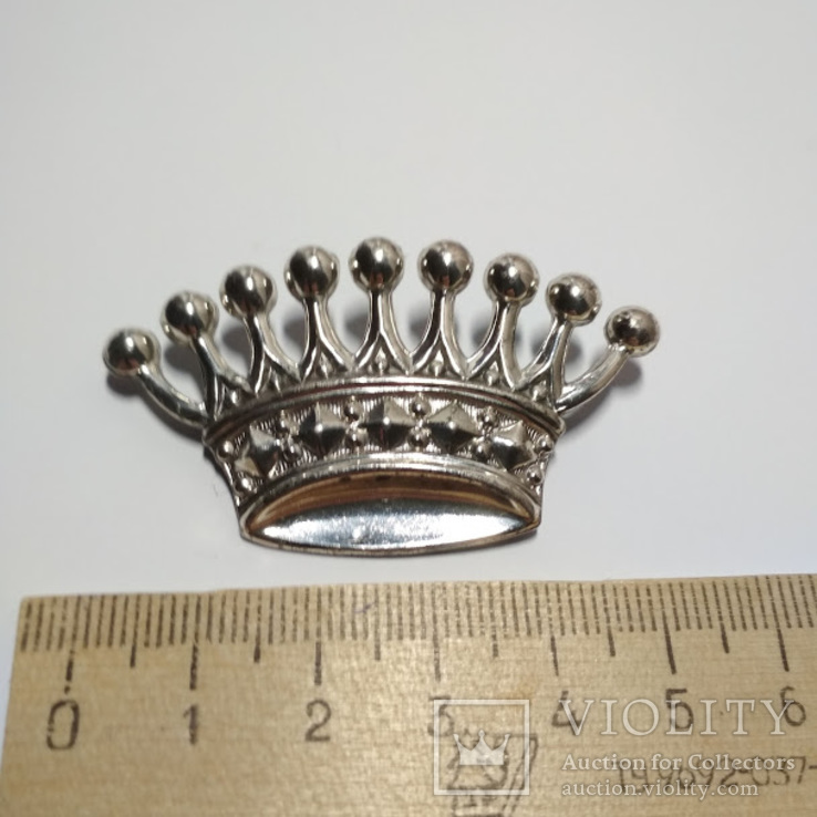Винтажная серебряная брошь в виде короны, фото №6