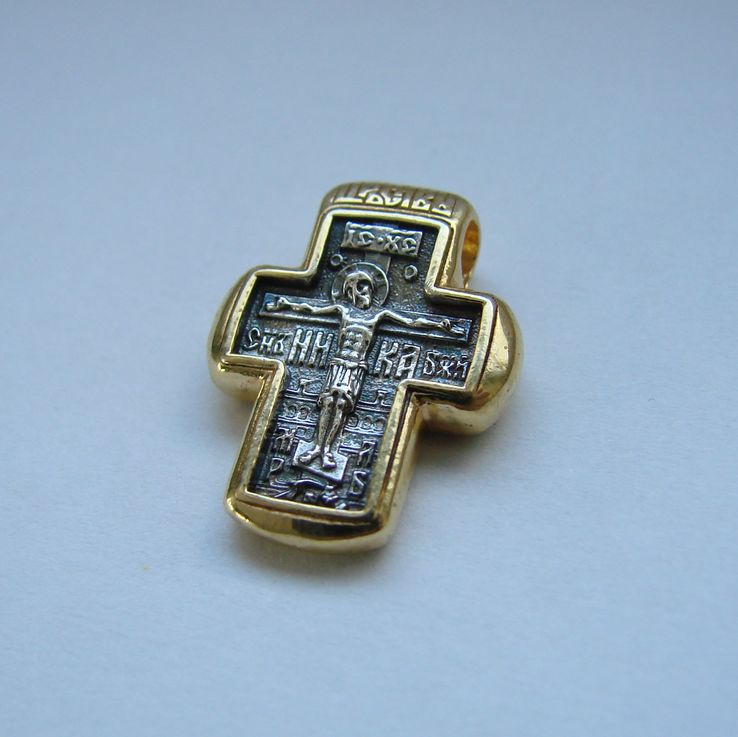 Небольшой Православный серебряный (925) крестик с позолотой, фото №4