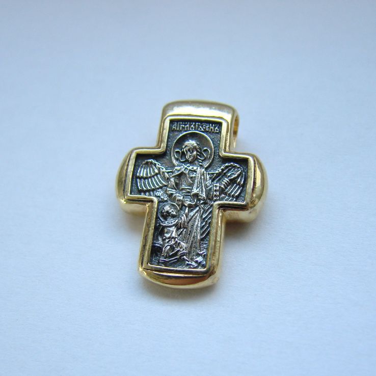 Mały Prawosławny srebrny (925) krzyżyk z złotem, numer zdjęcia 5