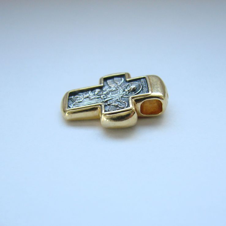 Mały Prawosławny srebrny (925) krzyżyk z złotem, numer zdjęcia 7