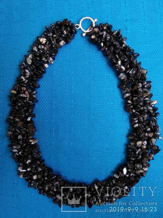 Ожерелье из натурального камня чёрный агат., фото №4
