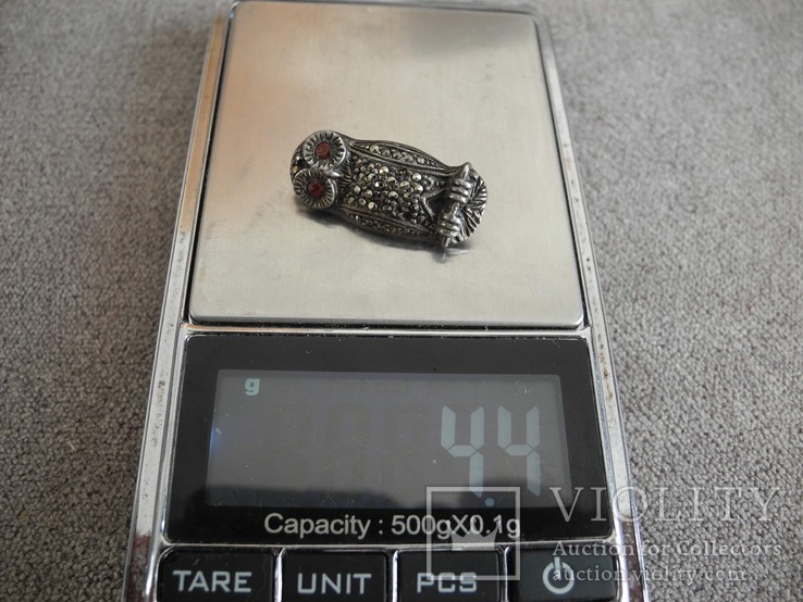 Брошь сова маркезиты гранат ( серебро 925 пр, вес 4,4), фото №7