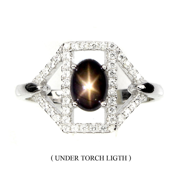Кольцо серебряное 925 натуральный черный звездный сапфир, цирконий., photo number 2