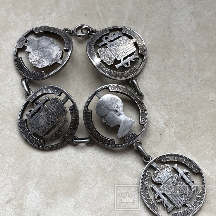 Старый серебряный браслет из монет 86 грамм, фото №9