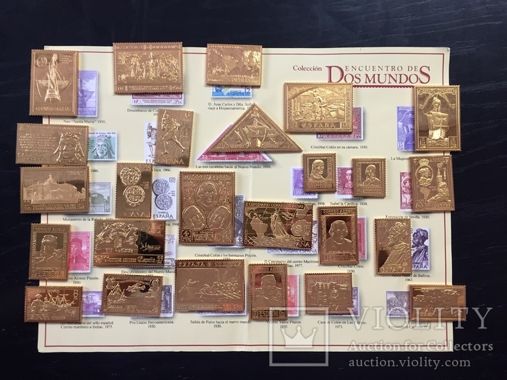 Полный набор памятных Испанских марок из серебра 925 в позолоте