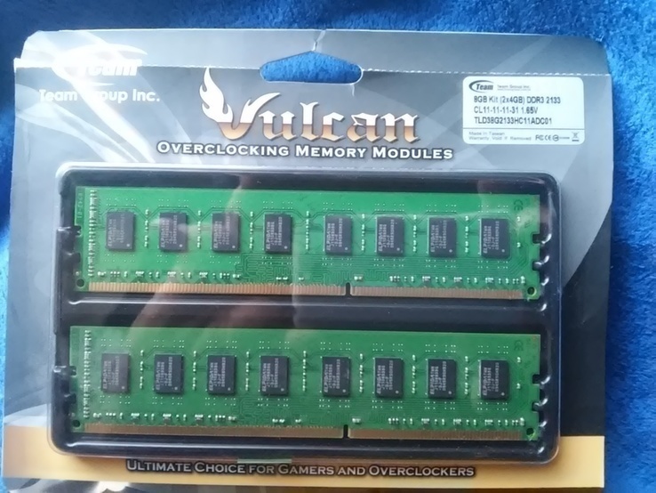Оперативная память (2 планки) - 1 упаковке. Team Group Vulcan DDR3 TLD38G2133HC11ADC01, photo number 2