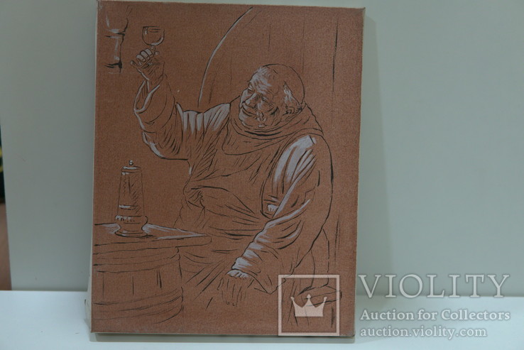 Картина графика мужчина пробует вино, дегустация вина 24х30 см, фото №2
