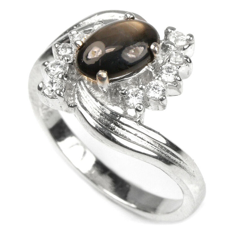 Кольцо серебряное 925 натуральный черный сапфир, цирконий., фото №3