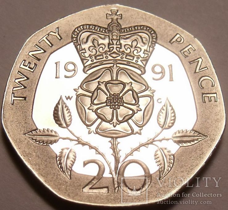 UK 20 pence PROOF 1991 E-II 2-й портрет вместо 3-го _Редкая, фото №4