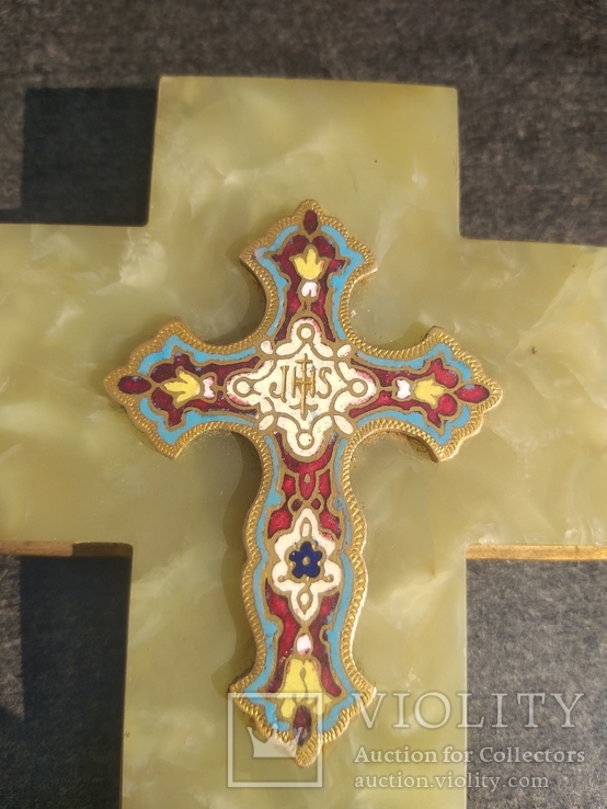 Бронзовий хрест в емалі, онікс, фото №3