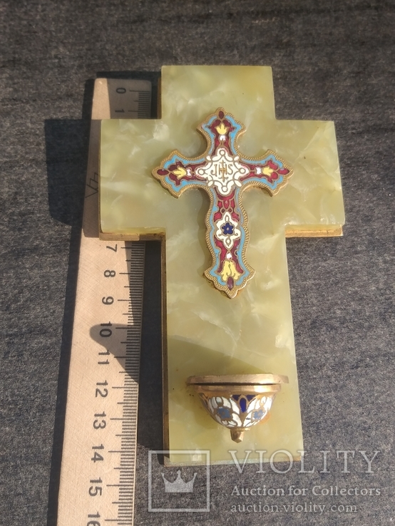 Бронзовий хрест в емалі, онікс, фото №6