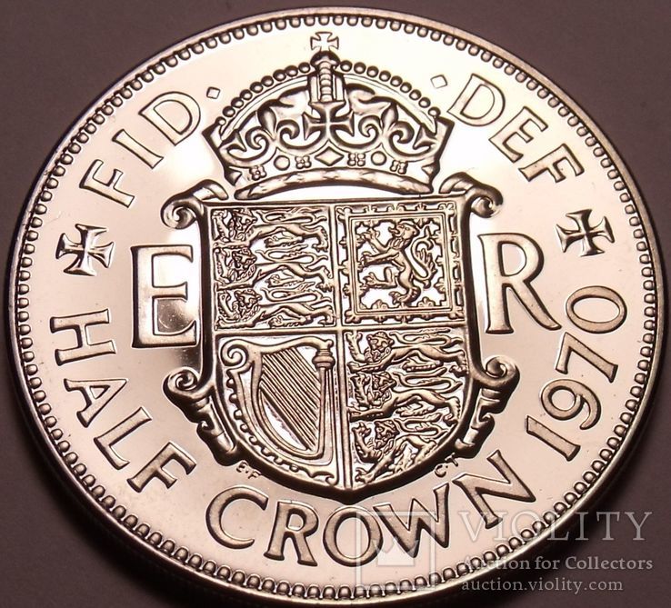 Великобритания UK 1/2 Crown / 1/2 Кроны PROOF 1970 E-II (1-й портрет) из ролла, фото №3