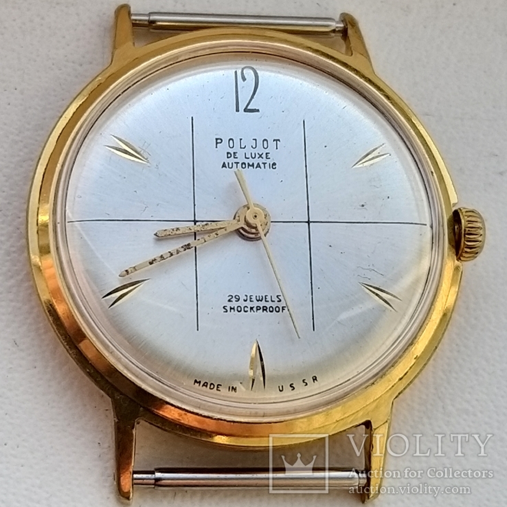 Часы Poljot de luxe automatic 29 jewels made in USSR.Полет де люкс.  позолота Au20