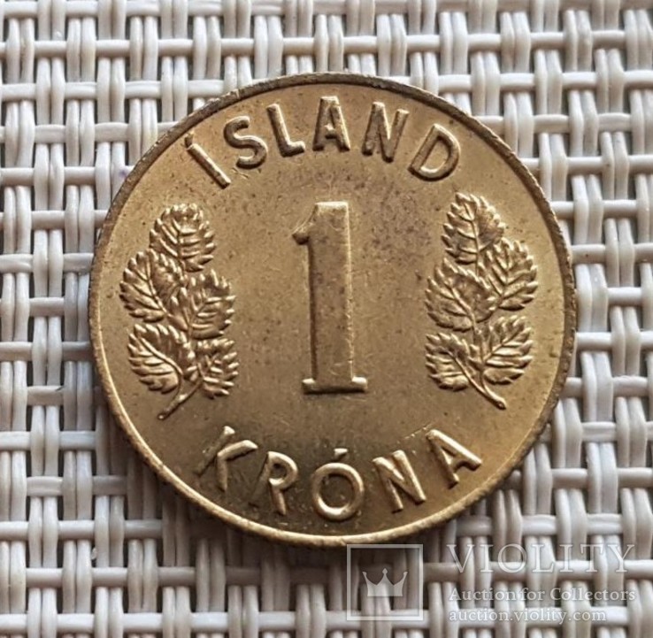 Исландия. 1 крона 1974 г. UNC, фото №2