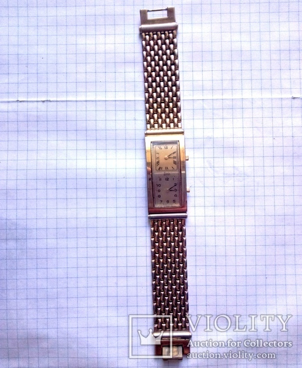 Швейцарские кварцевые часы на два циферблата, позолота "Женева"