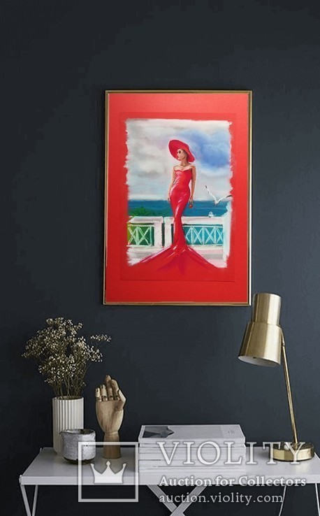 Lady in red, Дама в красном, сухая пастель, 22х32, фото №6