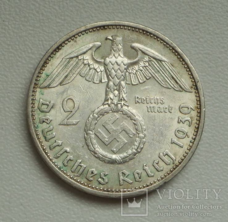 2 марки 1939 г. (А) Третий Рейх, серебро, фото №5